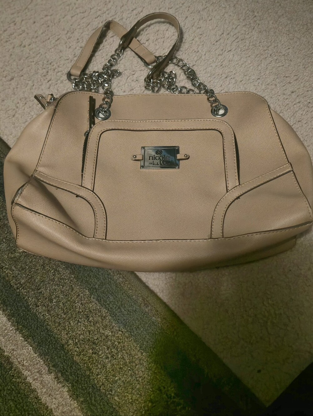 Nicole Miller Tan Satchel Handbag Chain Strap
